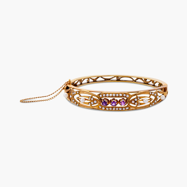 Amethyst & pearl bangle