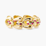 Retro-Style Synthetic Ruby and Diamond Link Bracelet