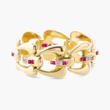Retro-Style Synthetic Ruby and Diamond Link Bracelet