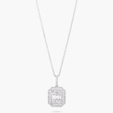 Baguette centre w round diamond double frame pendant