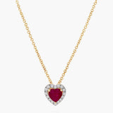 Ruby and Diamond Heart Halo Pendant Necklace