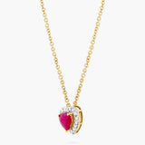 Ruby and Diamond Heart Halo Pendant Necklace