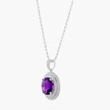 Amethyst and Diamond Double Halo Pendant Necklace