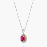 Ruby and Diamond Oval Halo Pendant Necklace