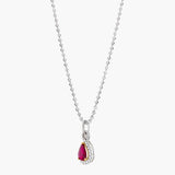 Ruby and Diamond Pear Halo Pendant Necklace