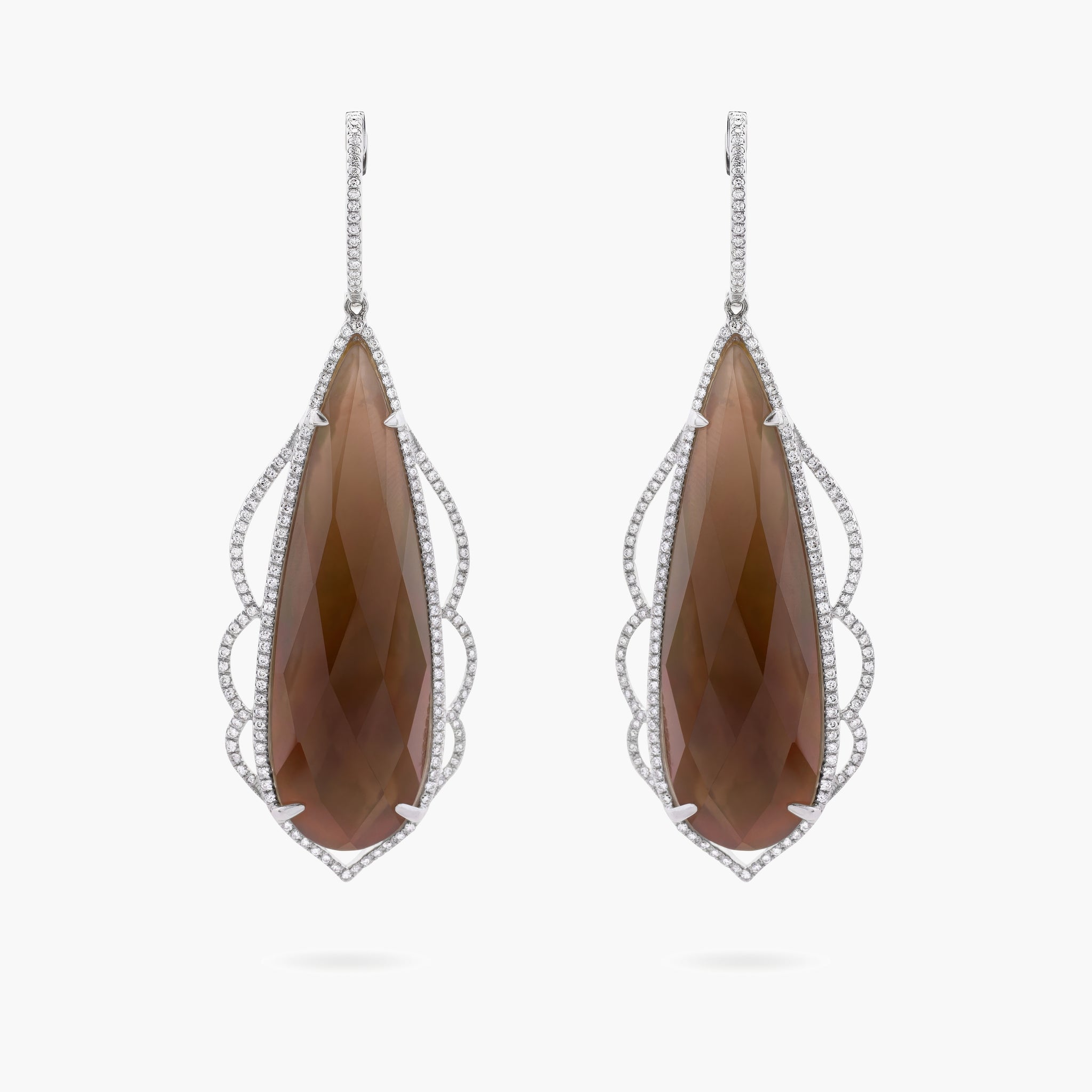 Smokey quartz and Diamond drop earrings