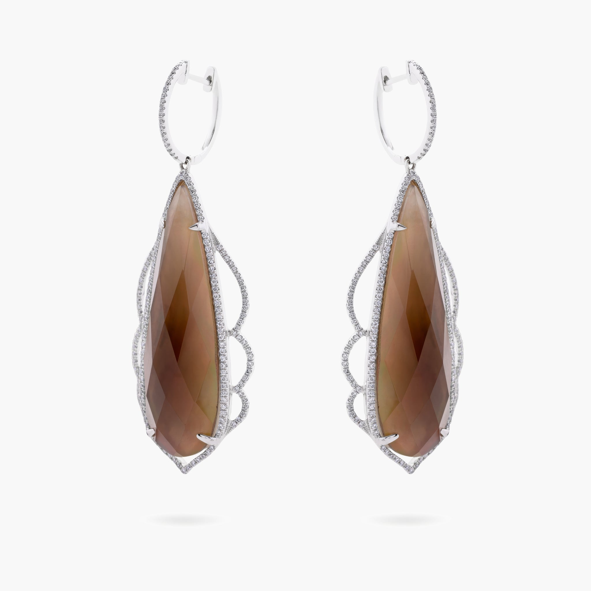 Smokey quartz and Diamond drop earrings
