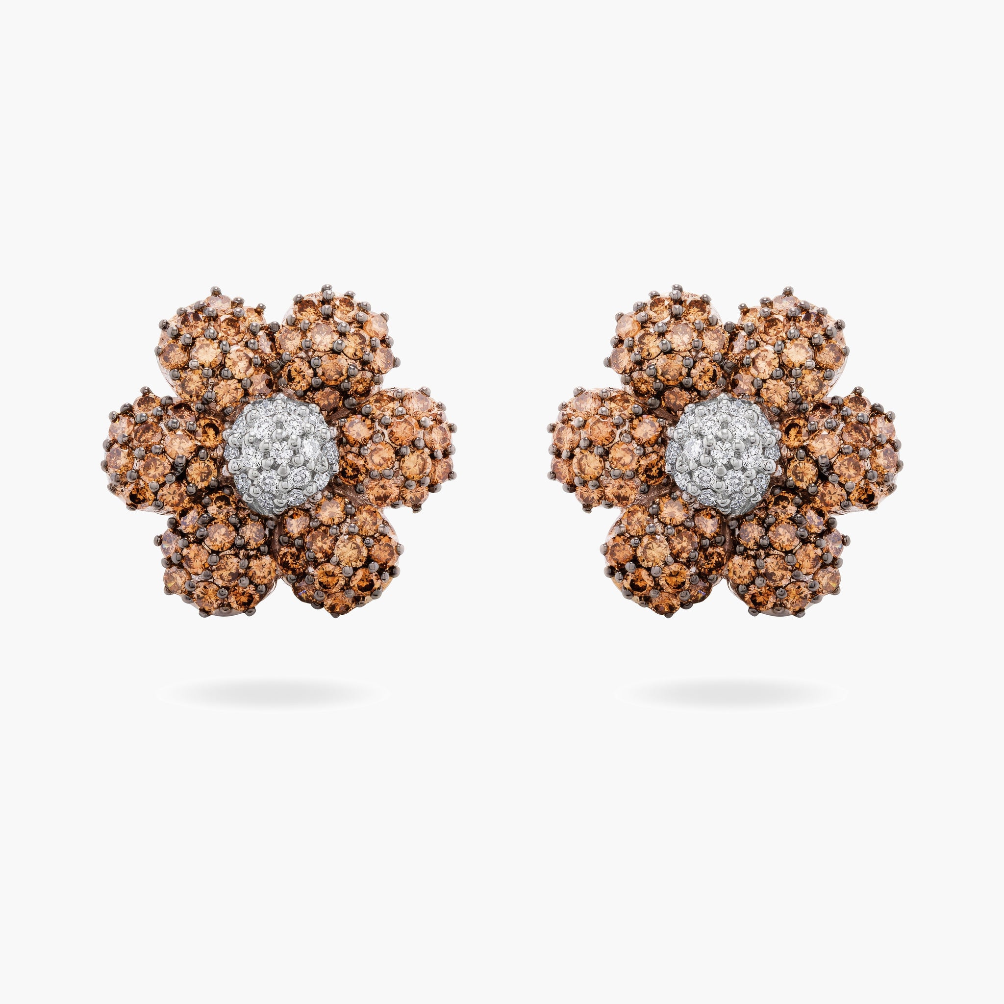 Champagen and white diamond flower earrings