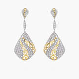 Pave diamond & fancy filigree chandelier earrings
