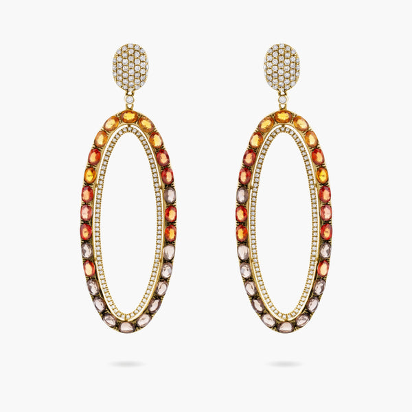 Multicolour Sapphire and diamond oval drop earrings