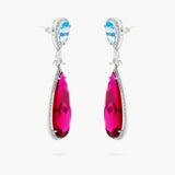 Blue topaz, synthetic chorundum and diamond drop earrings