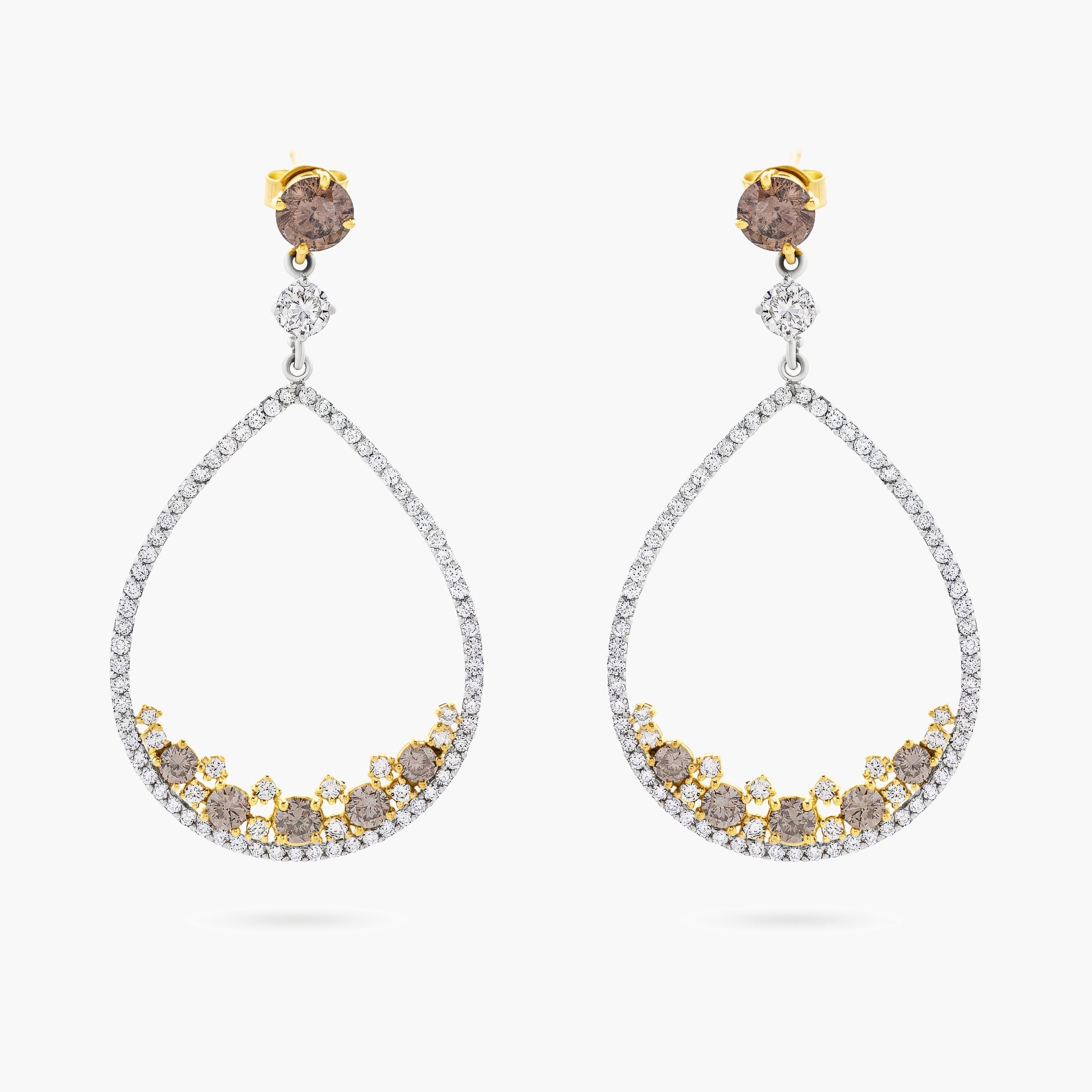 2 tone diamond drop earrings