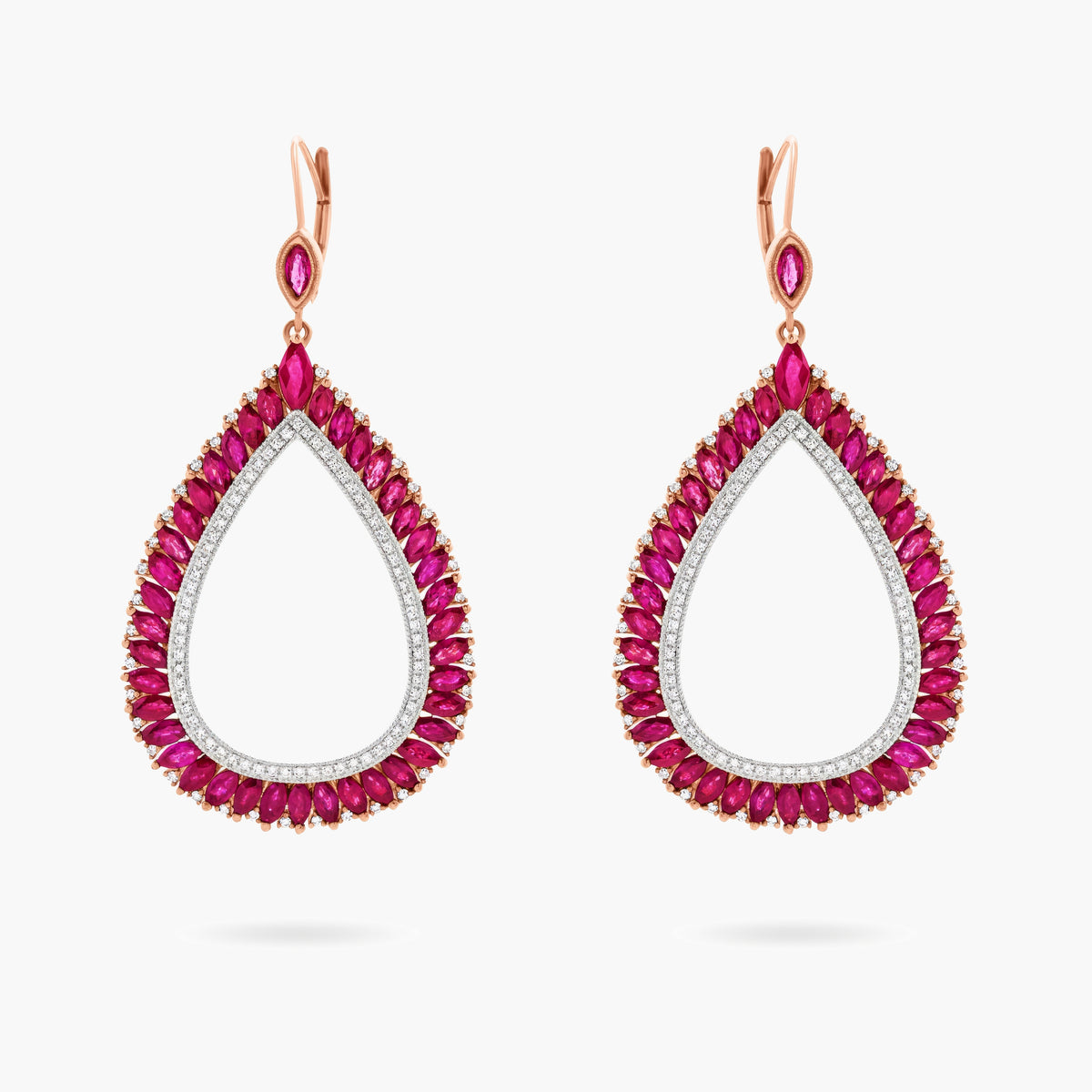 Ruby and diamond teardrop shape earrings