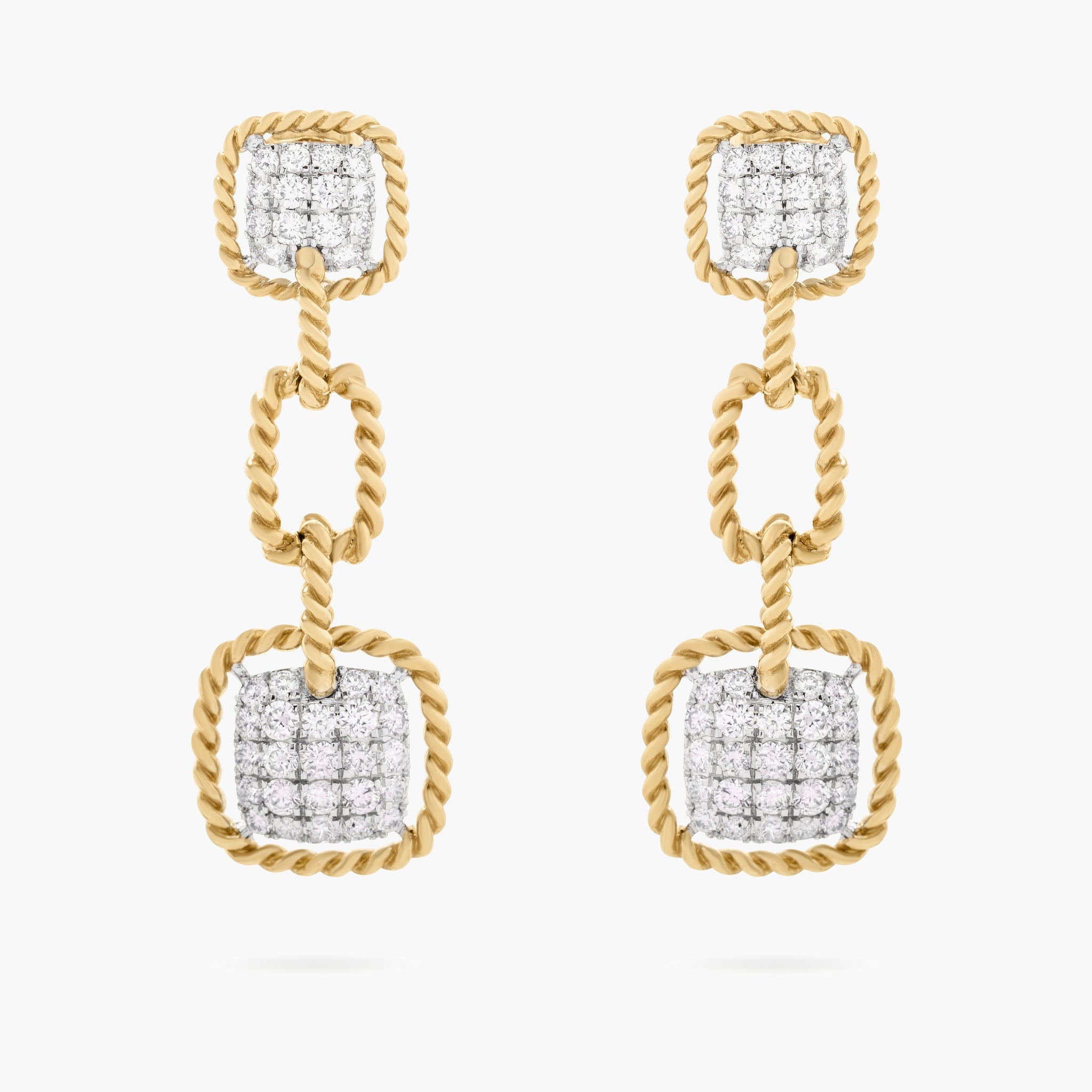 Twisted y/g border w/ pave diamond drops
