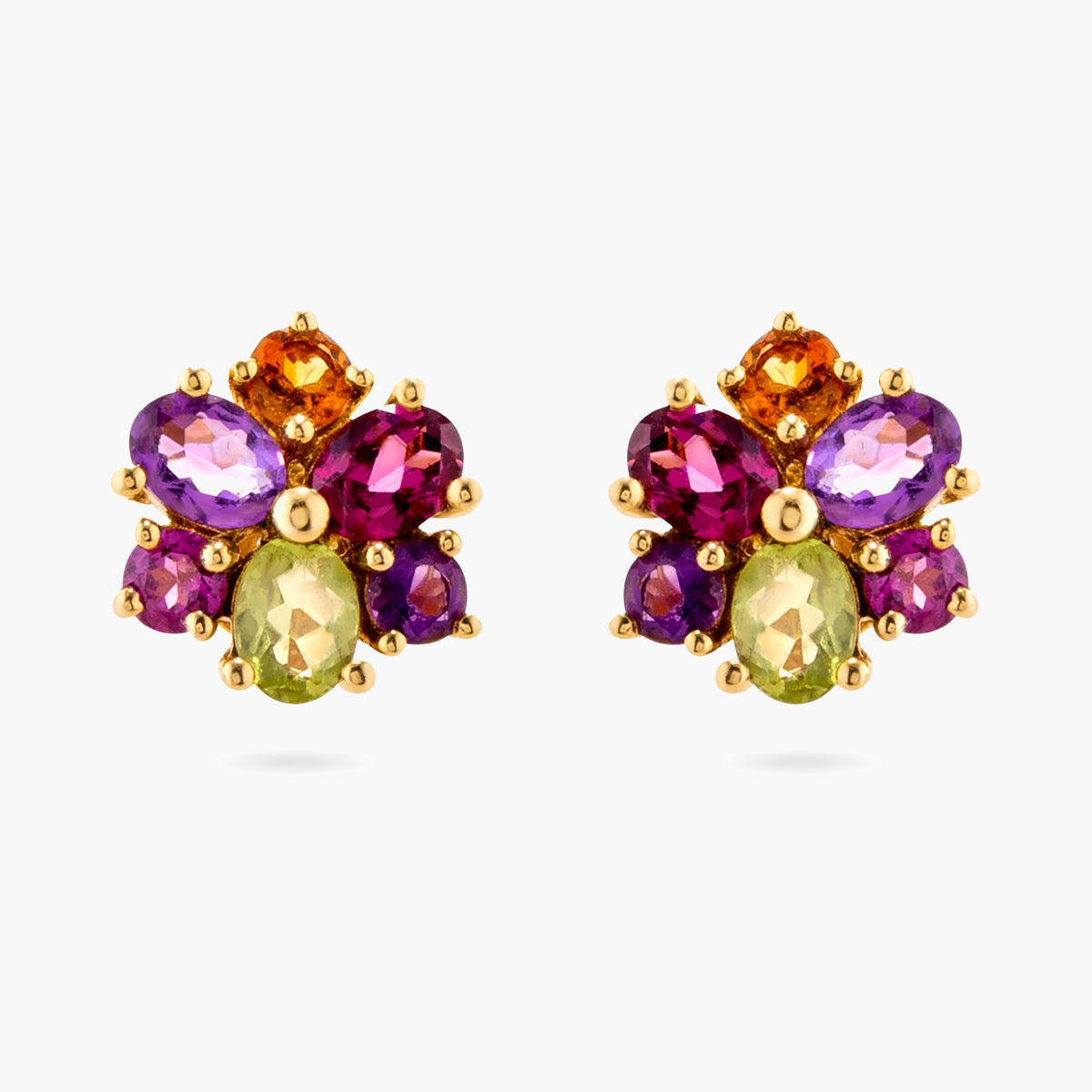 Multi colour gemstone flower earrings
