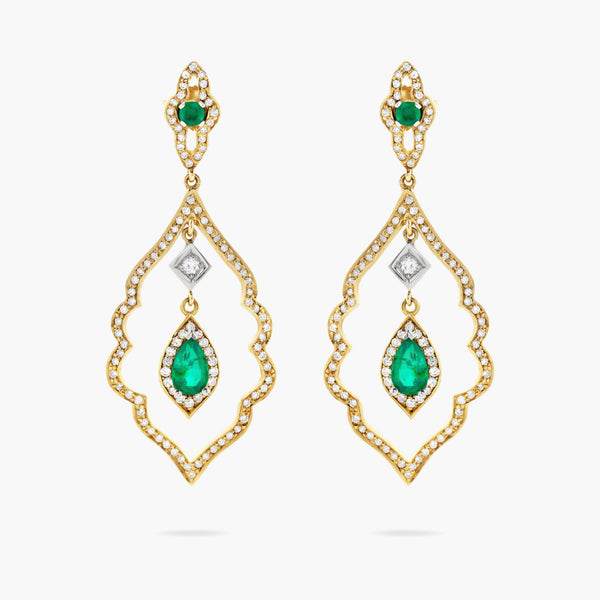 Emerald and diamond chandelier earrings
