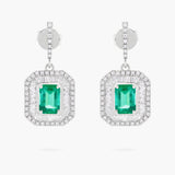 Emerald and Diamond Double Halo Drop Earrings