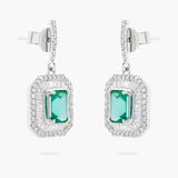 Emerald and Diamond Double Halo Drop Earrings