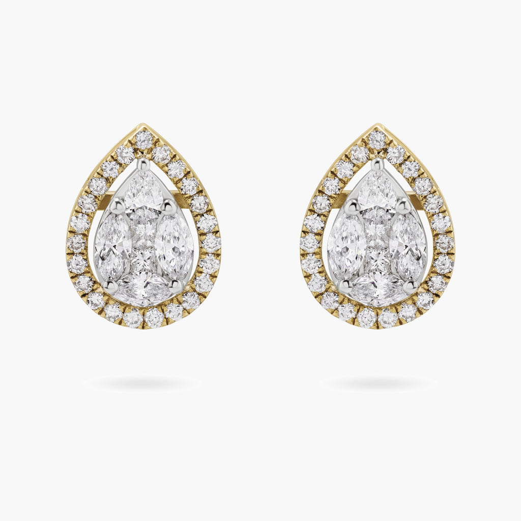 Illusion-Set Pear Diamond Stud Earrings