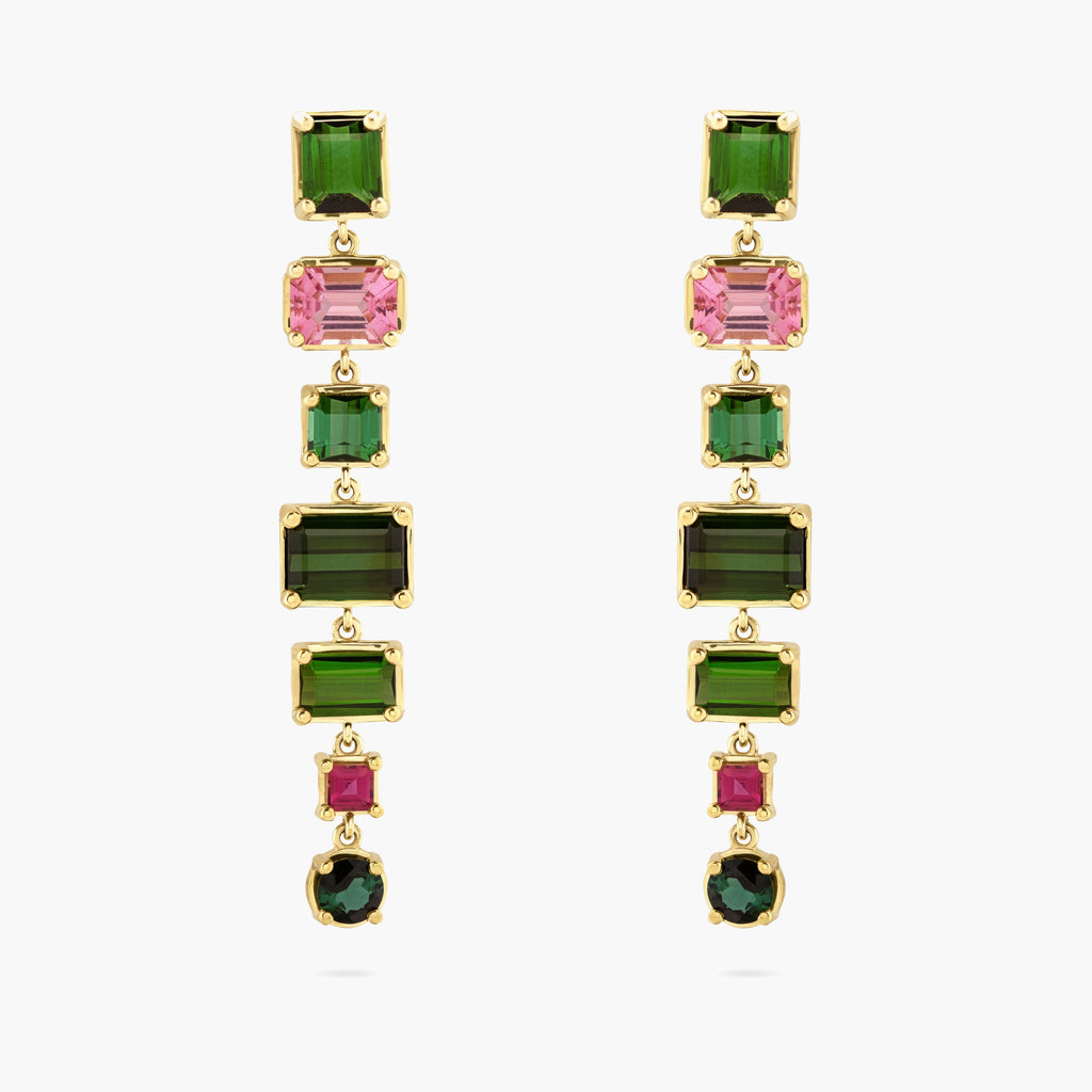 Green and Pink Tourmaline Drop Earrings