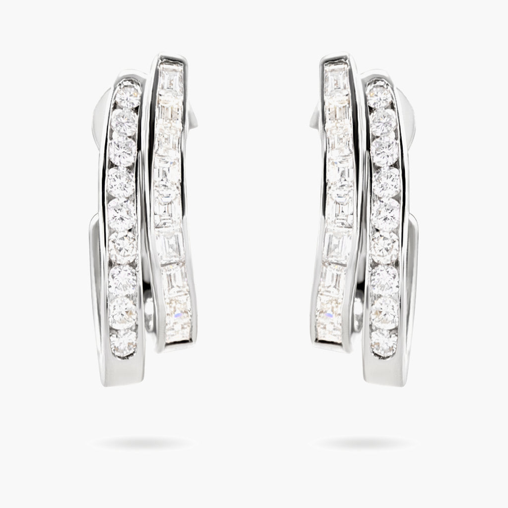 Diamond Double-Row Three-Quarter Hoop Earrings