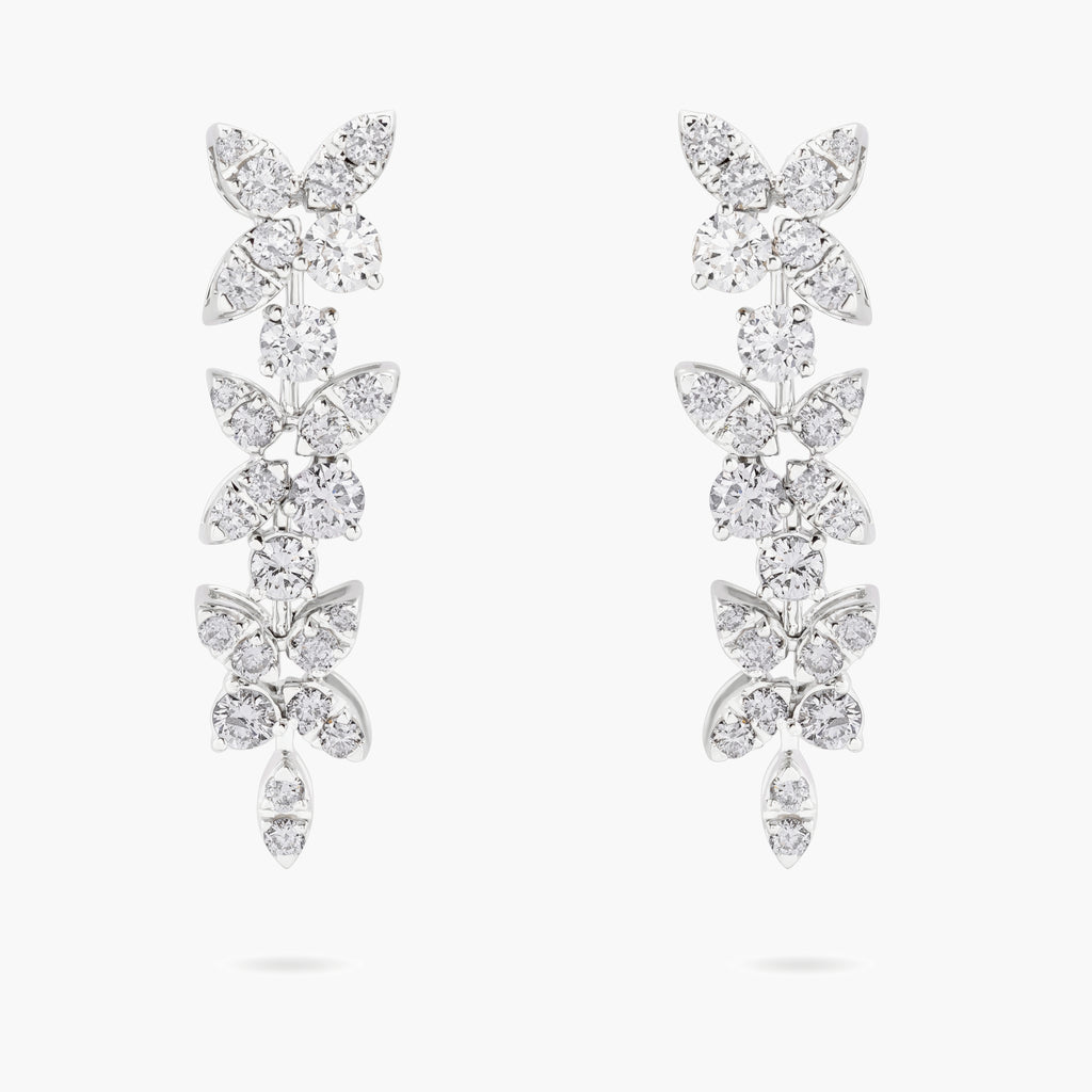 Diamond Flower Drop Earrings