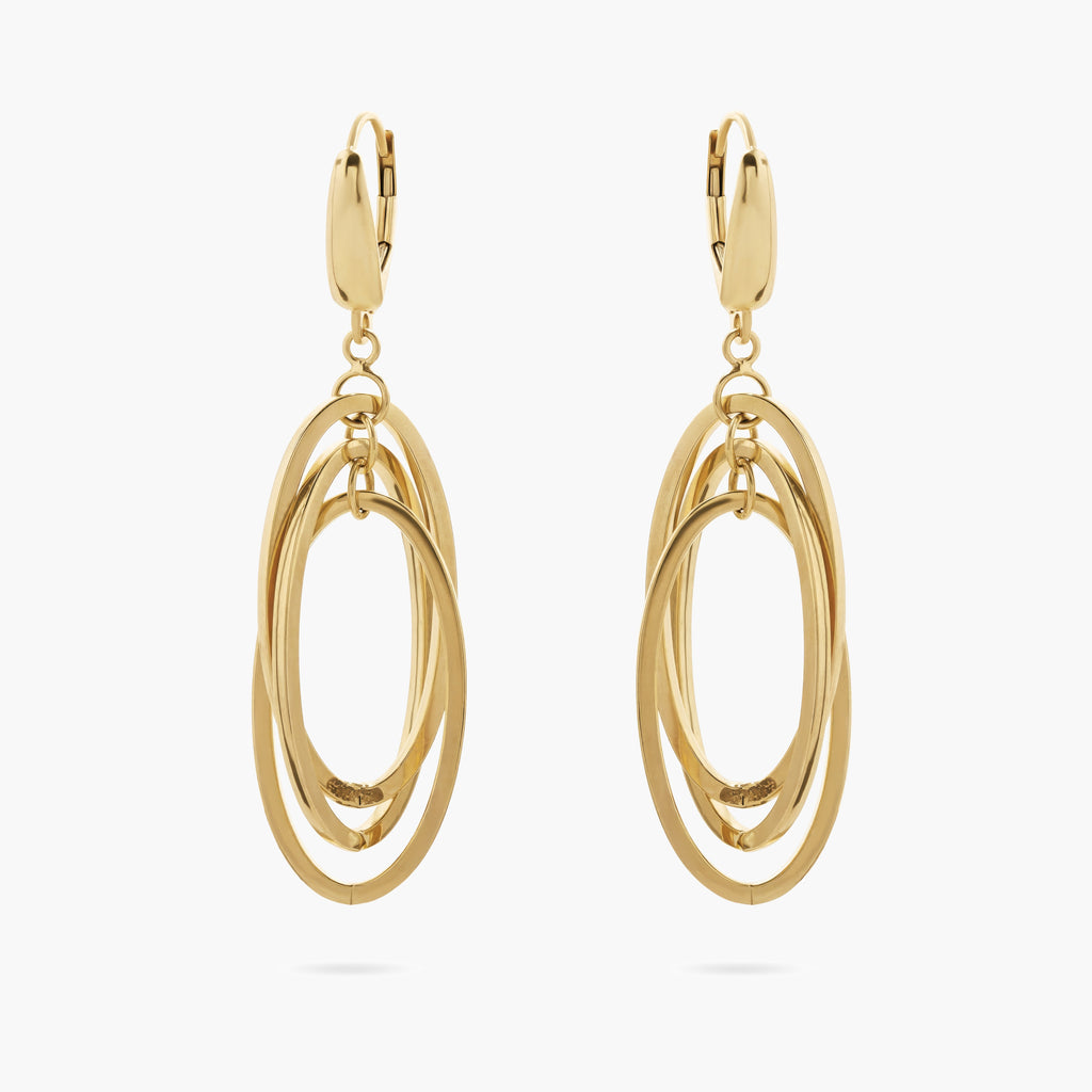 Gold Triple Oval Drop Earrings