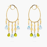Blue Topaz and Peridot Tassel Hoop Earrings
