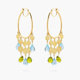 Blue Topaz and Peridot Tassel Hoop Earrings