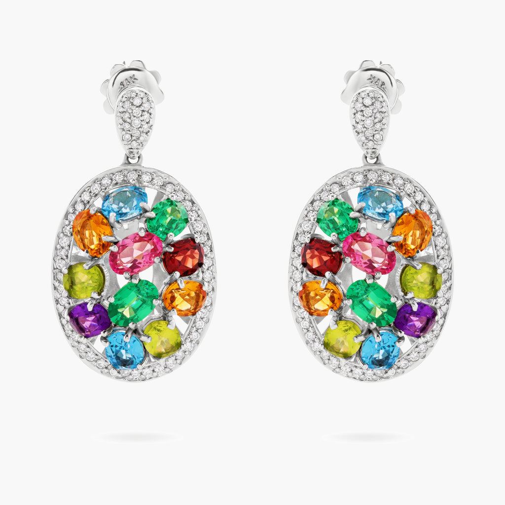 Multi-Gemstone and Diamond Drop Earrings