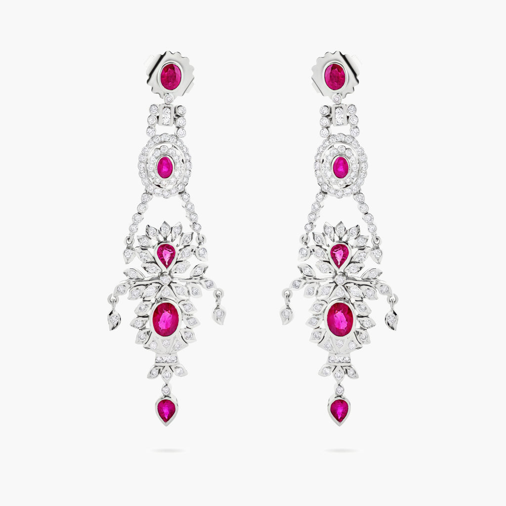 Belle Époque-Style Ruby and Diamond Chandelier Earrings