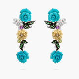 Carved Turquoise, Tsavorite and Diamond Flower Drop Earrings