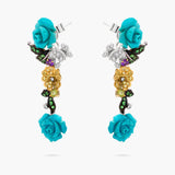 Carved Turquoise, Tsavorite and Diamond Flower Drop Earrings
