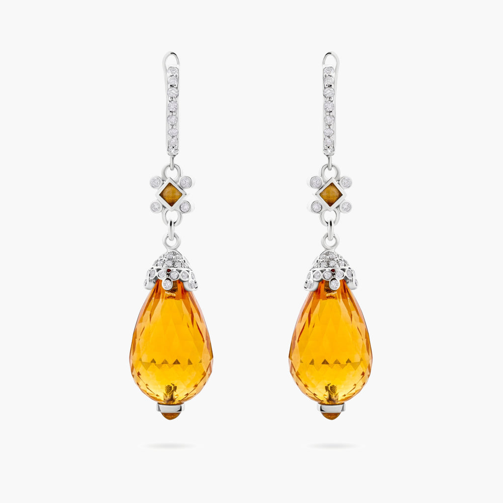 Citrine Briolette and Diamond Drop Earrings