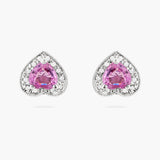 Pink Sapphire and Diamond Heart Stud Earrings