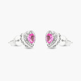 Pink Sapphire and Diamond Heart Stud Earrings