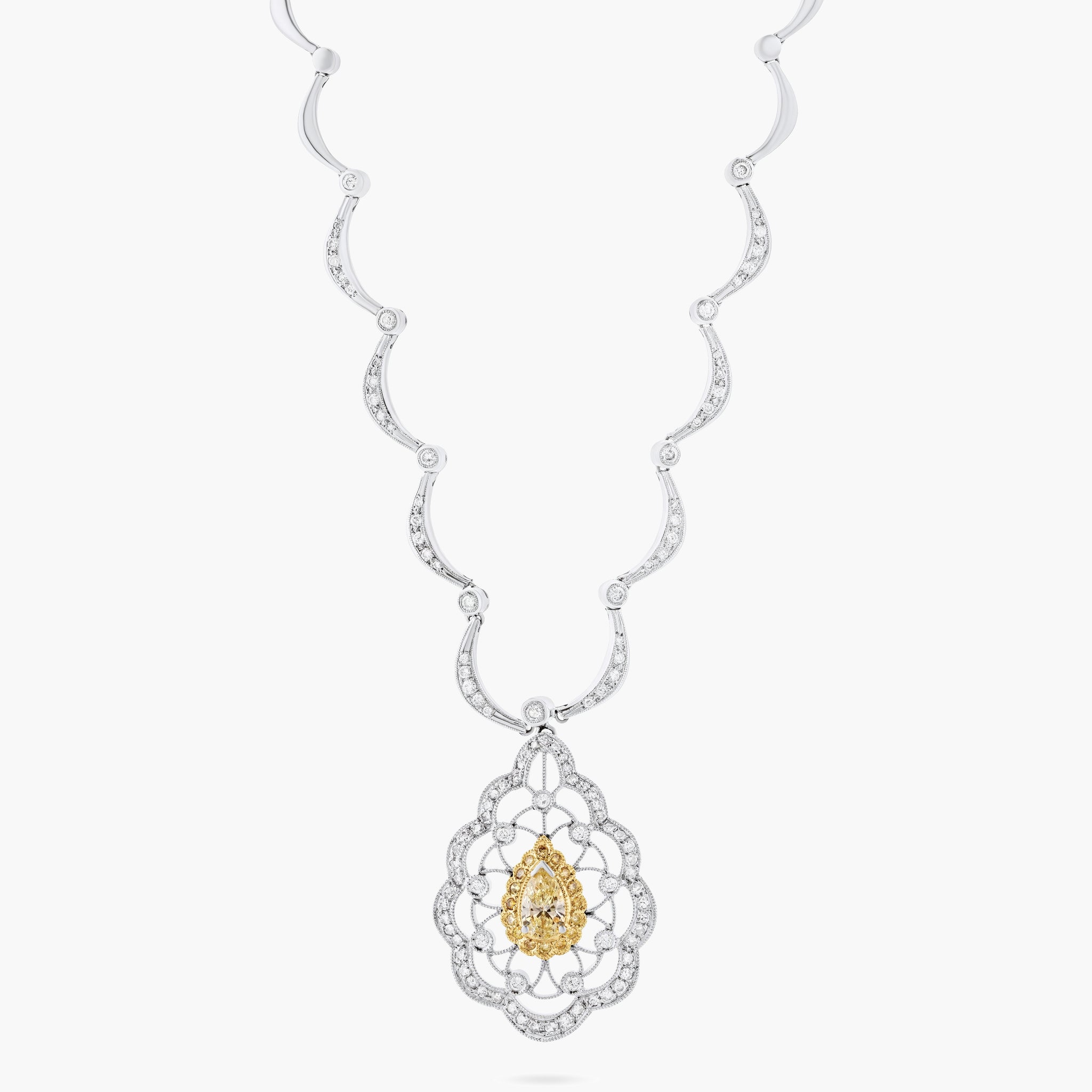 Diamond scalloped necklace w diamond scalloped pendant