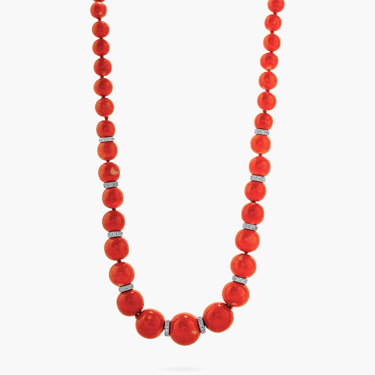 Coral beads w diamond rondelles