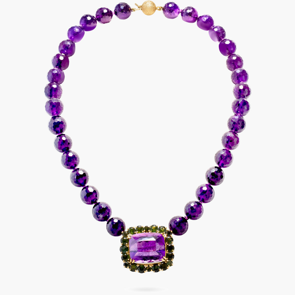 Amethyst & green tourmaline pendant on amethyst beads