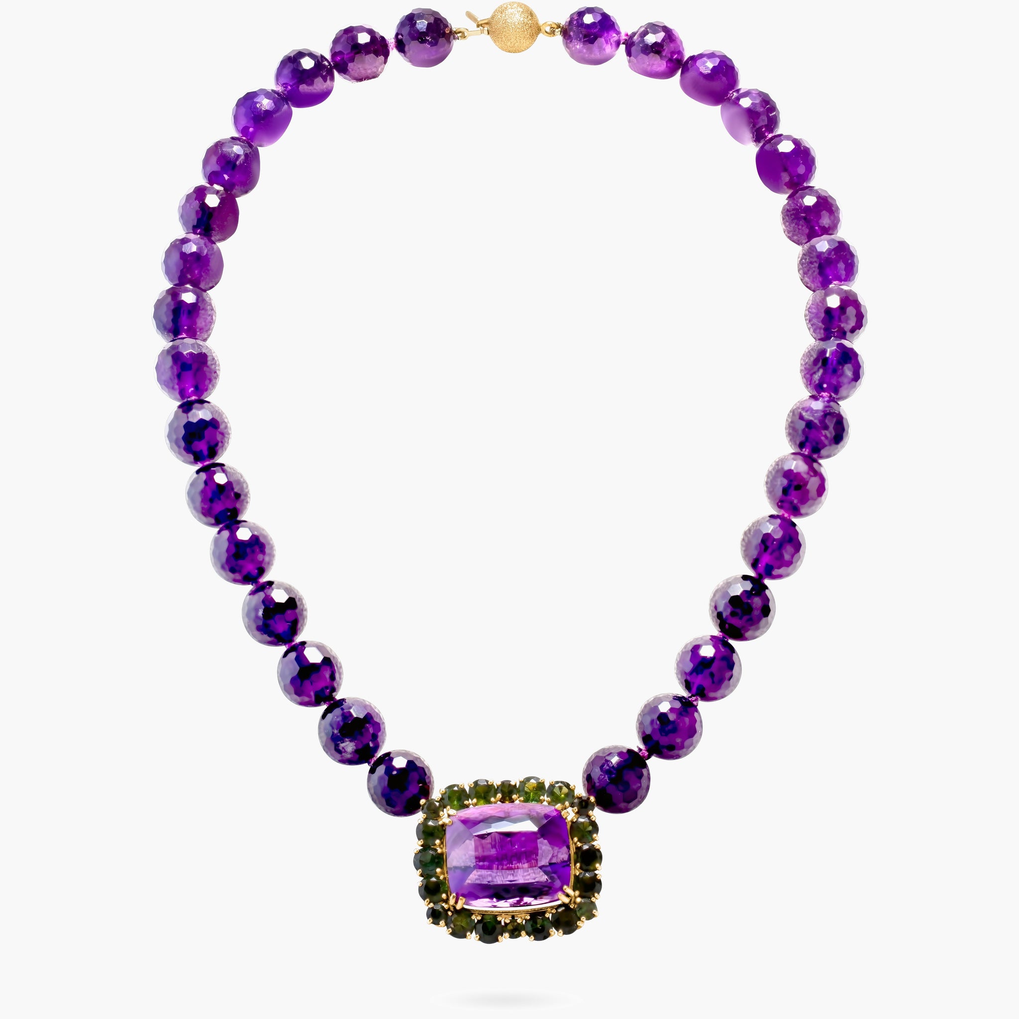 Amethyst & green tourmaline pendant on amethyst beads