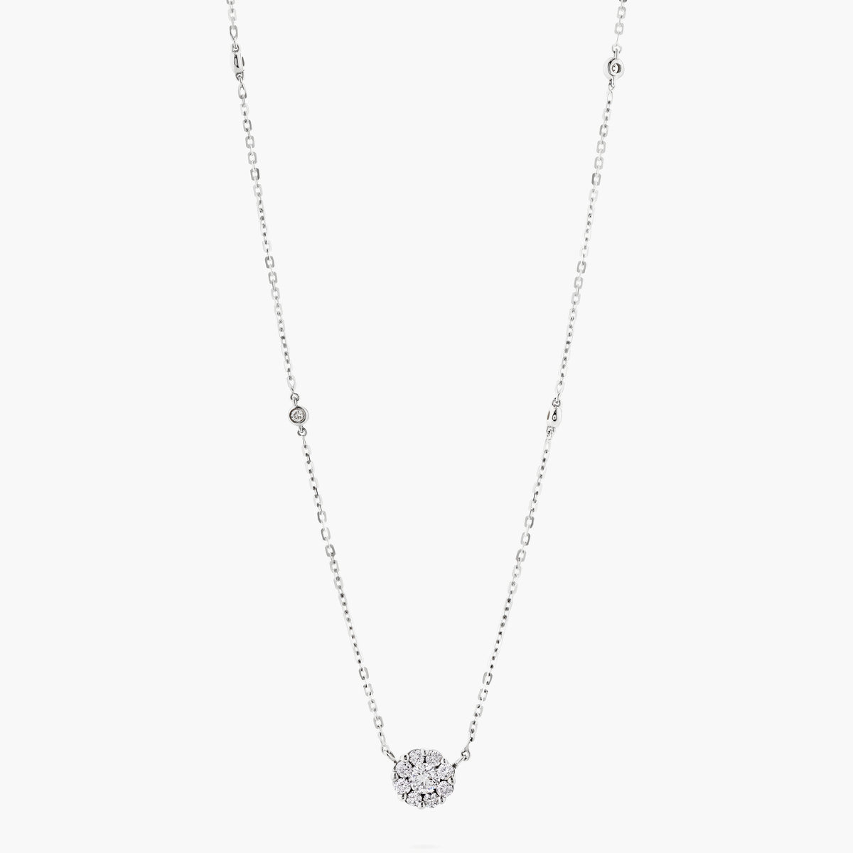 Diamond flower necklace w diamond station chain