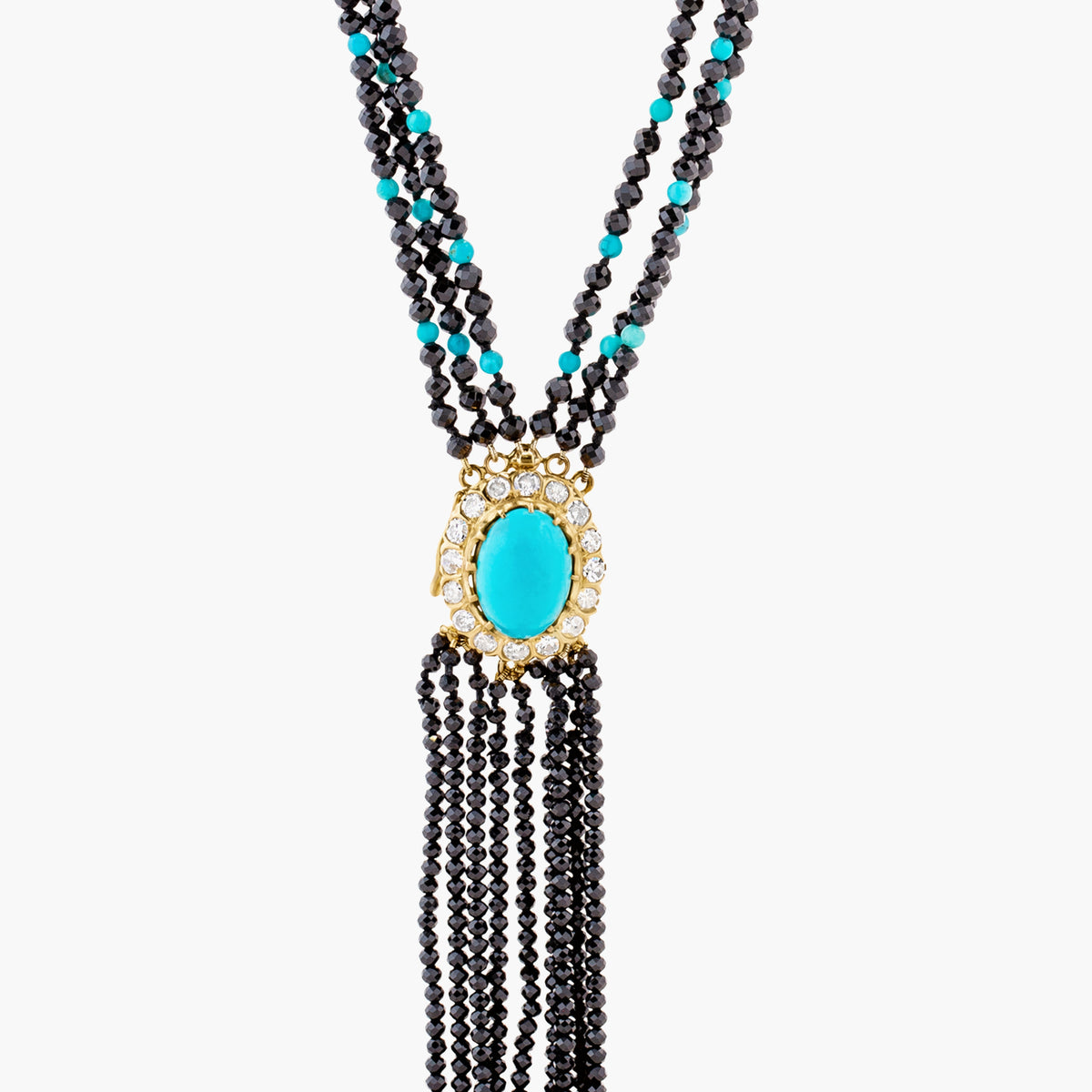 Turquoise & diamond centrepiece w triple strand spinel & turquoise beads