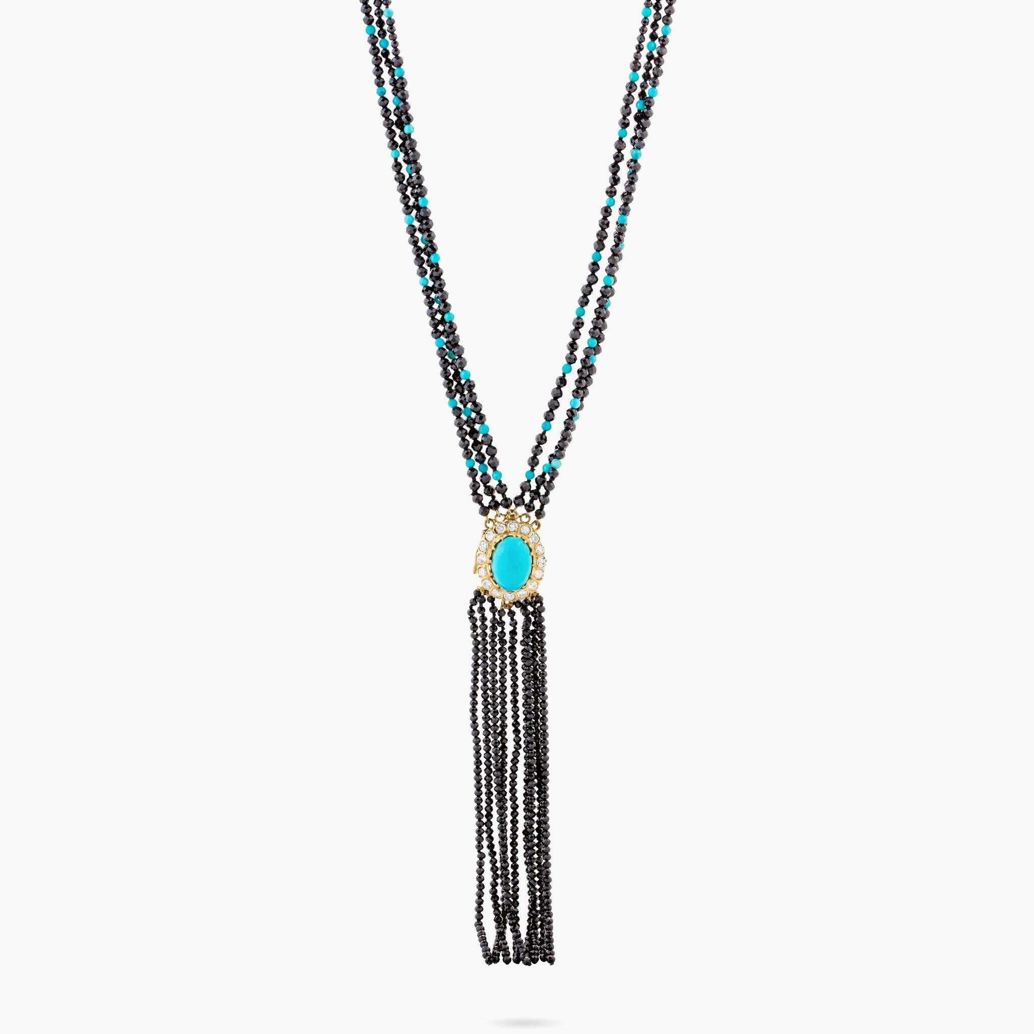 Turquoise & diamond centrepiece w triple strand spinel & turquoise beads