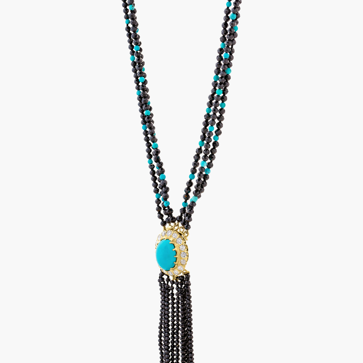 Turquoise & diamond centrepiece w triple strand spinel & turquoise beads