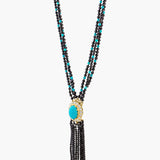 Turquoise & diamond centrepiece w triple strand spinel & turquoise beads
