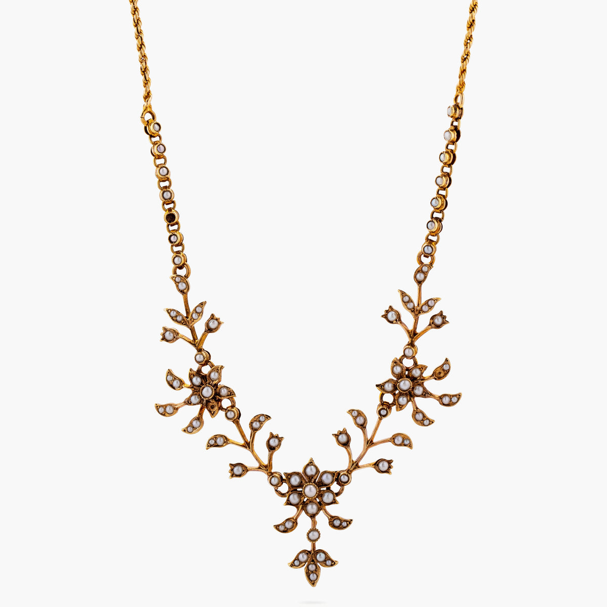 Seed pearl flower necklace