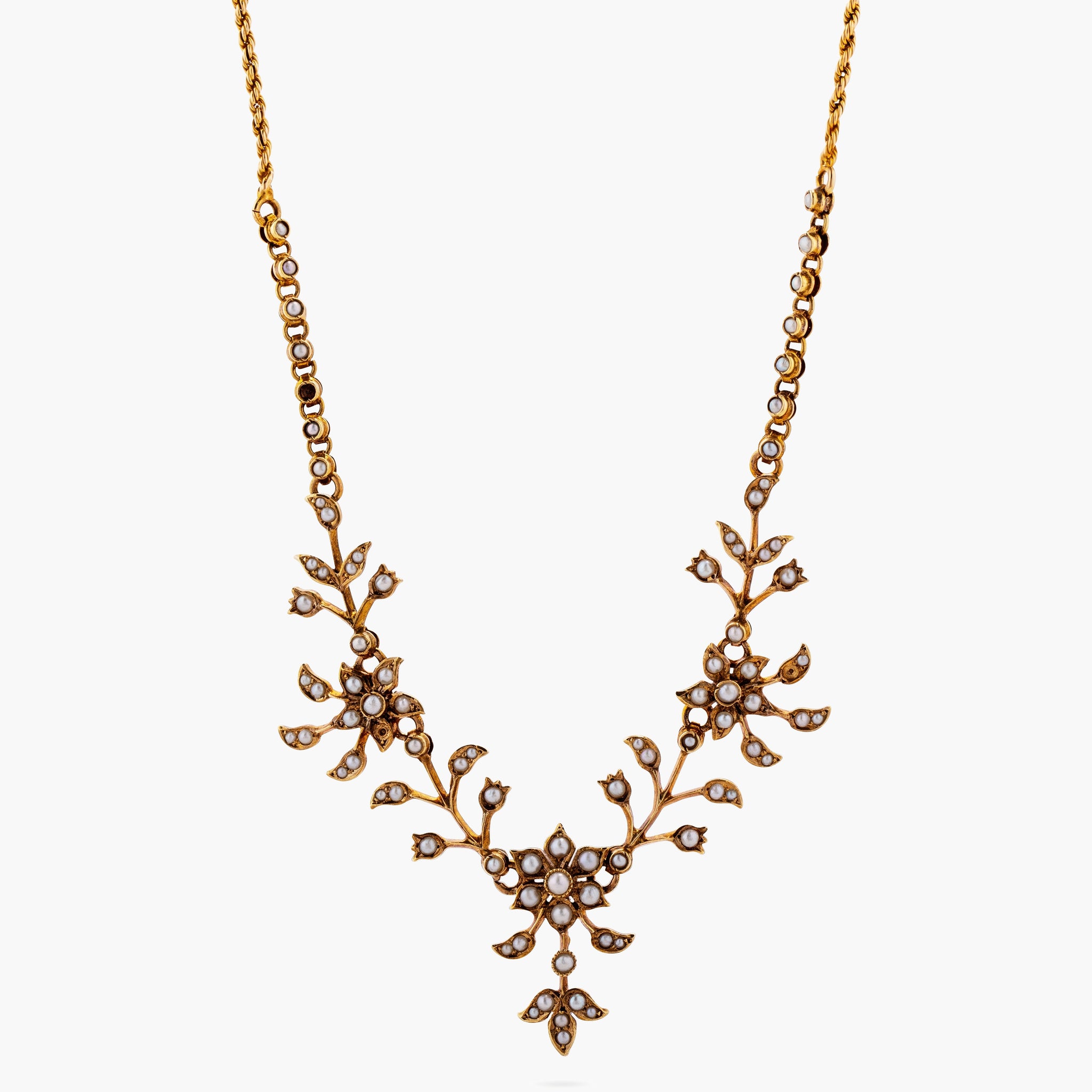 Seed pearl flower necklace