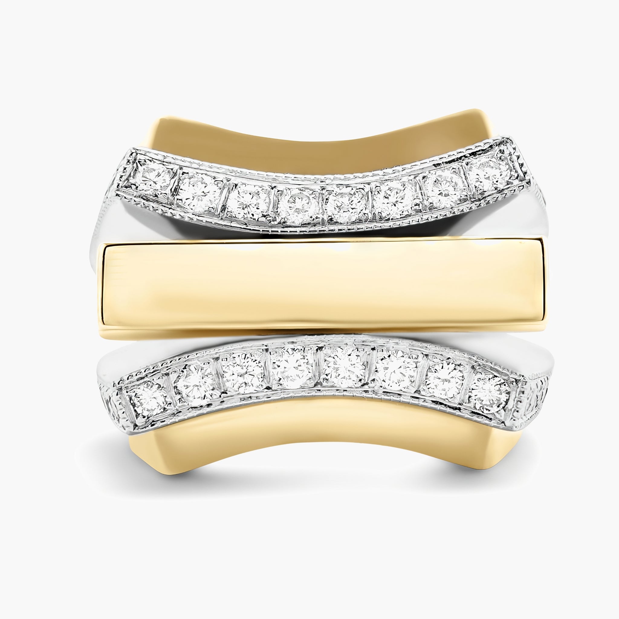 2 Tone Diamond bar ring