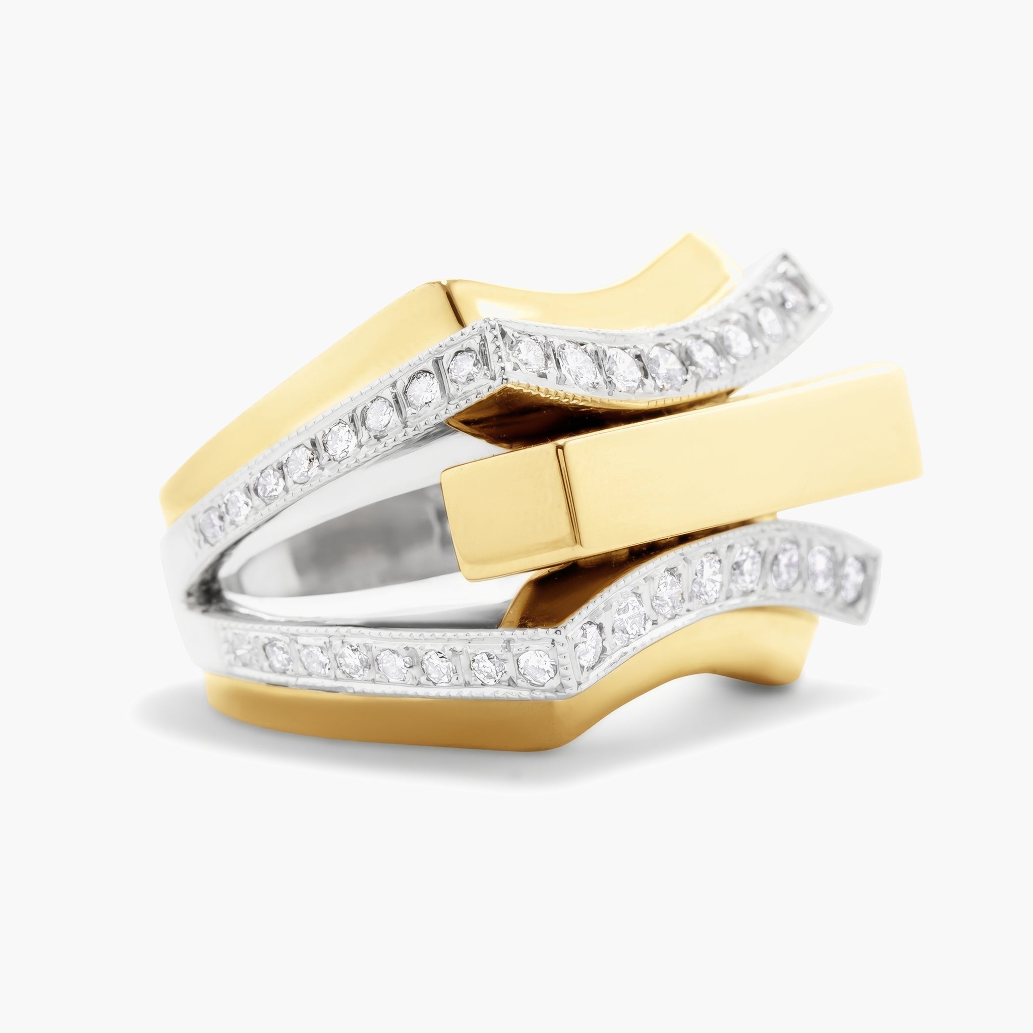 2 Tone Diamond bar ring