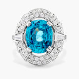 Blue zircon & diamond ring